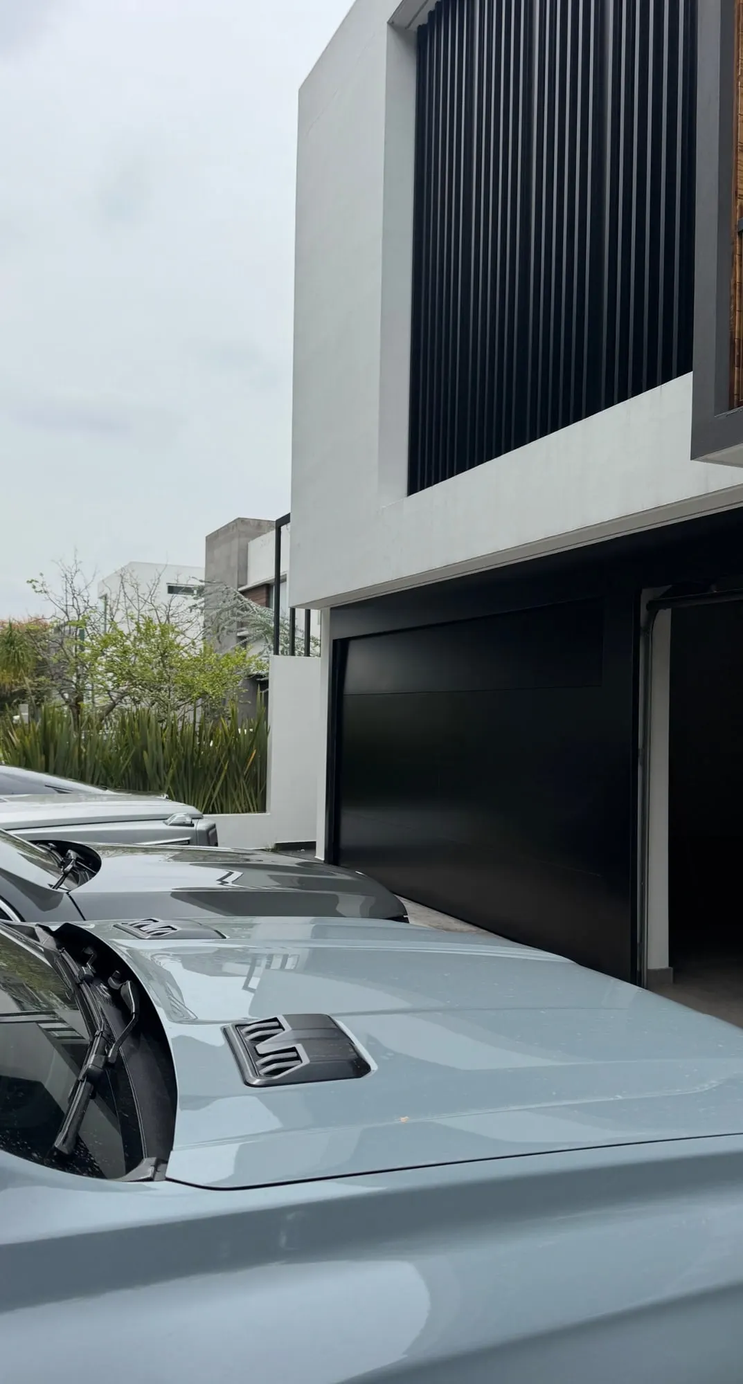 Portón ascendente de gran formato en residencia moderna